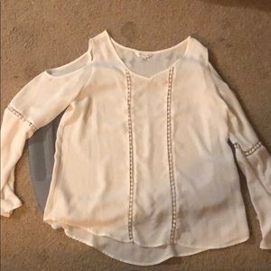 Cream cut out shoulder shirt